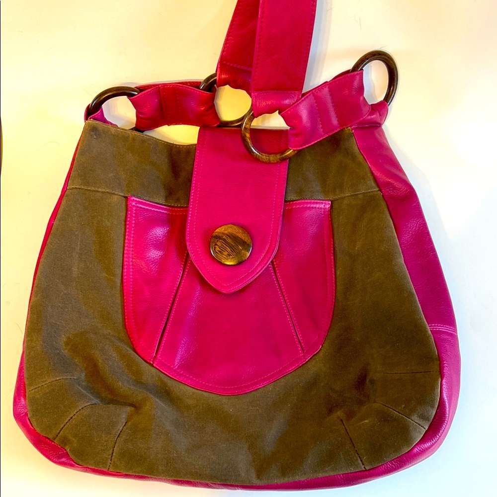 Ananas Hobo Bag with natural wood accents, Premium Leather and Waxed Canvas. NYC